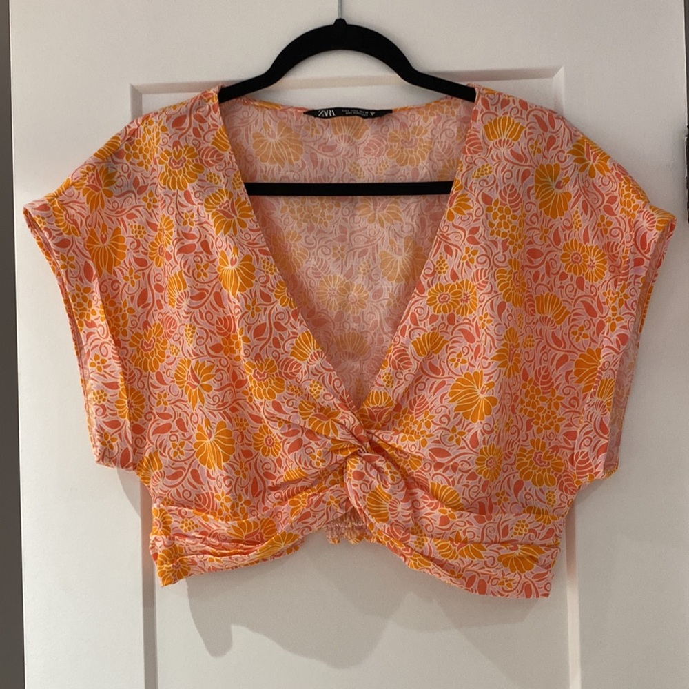 NWOT Zara Linen Floral Cropped Top - Picture 3 of 10